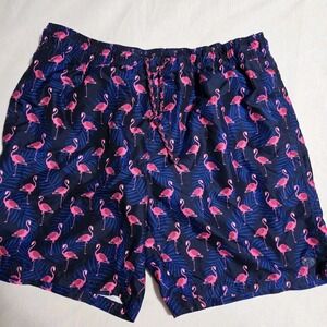 Caribbean Joe Swim‎ Shorts XL Palms And Flamingos Drawstring Mesh Lined EUC